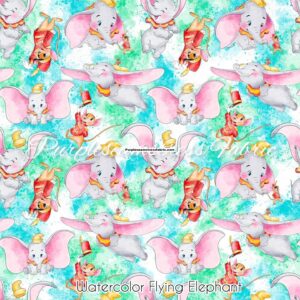 Watercolor Flying Elephant Cotton Lycra