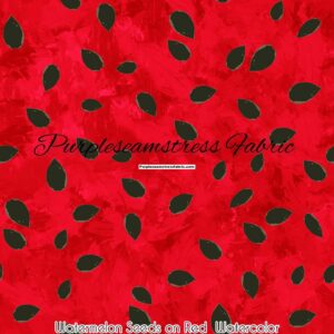 Watermelon Seeds On Red Watercolor Cotton Lycra