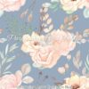 Whispering Arrow Roses On Blue Cotton Lycra