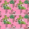 White Flower Cactus On Pink Cotton Lycra