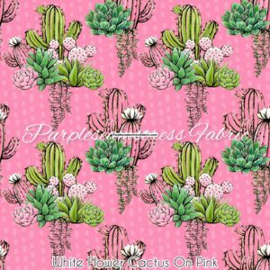 White Flower Cactus On Pink Cotton Lycra