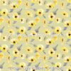 Yellow & Grey Poppies On Stripes Cotton Lycra