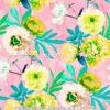 Yellow/Peach Ranunculus On Pink Cotton Lycra