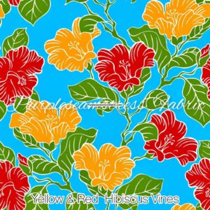 Yellow & Red Hibiscus Vines Cotton Lycra