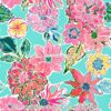 Zinnias/Hibiscus/Lillies on Seafoam Cotton Lycra