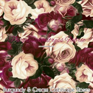 Burgundy & Cream Cabbage Roses Cotton Lycra