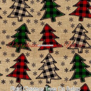 Plaid Christmas Trees on Burlap Cotton Lycra