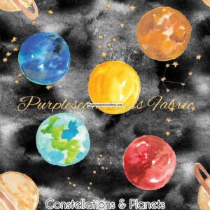Watercolor Constellations & Planets Cotton Lycra