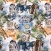 Droids and Master Yoda on Watercolor Cotton Lycra