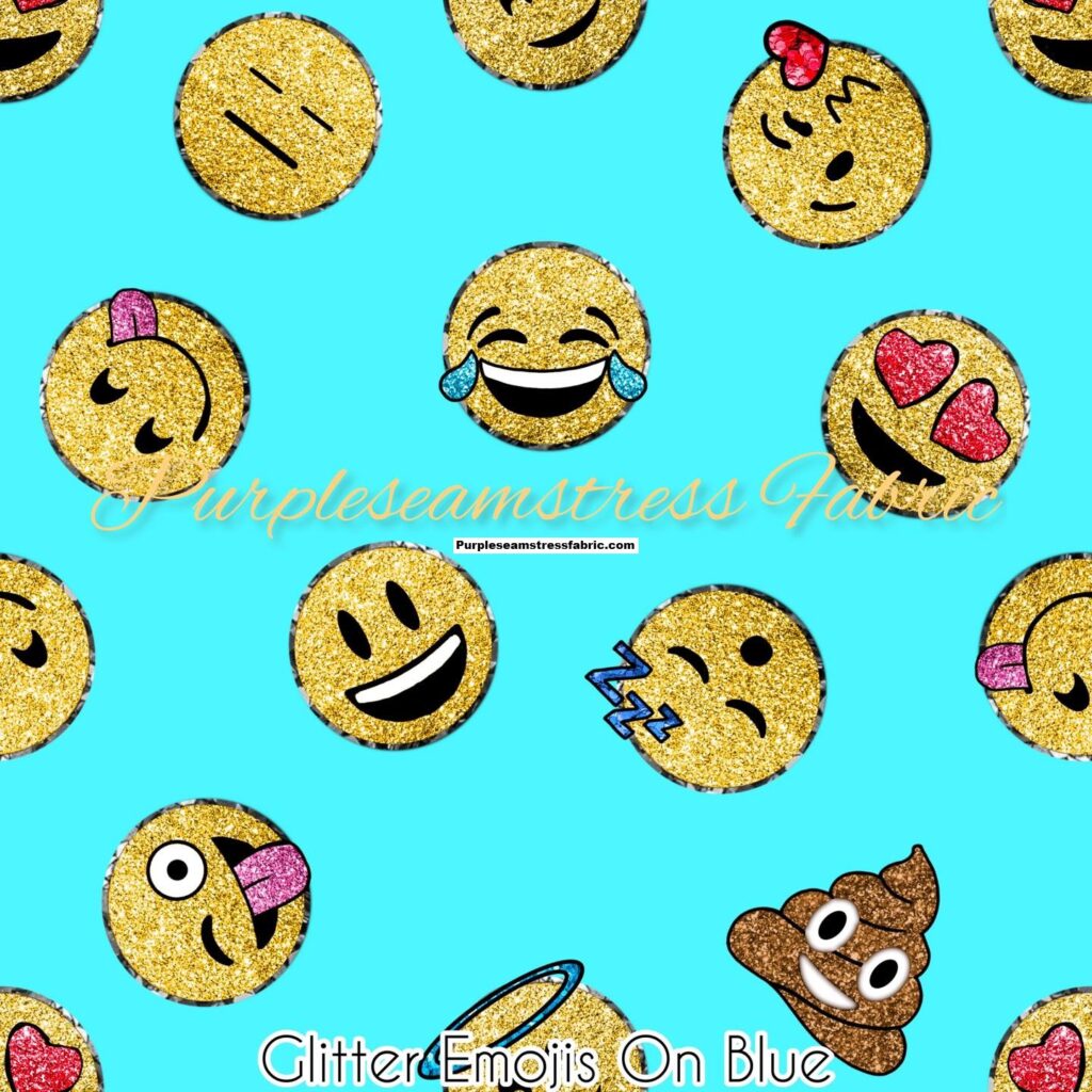 Glitter Emojis on Blue Purpleseamstress Fabric