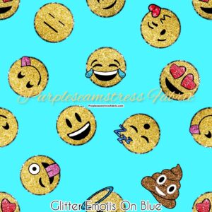 Glitter Emojis on Blue Cotton Lycra