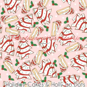 Holiday cakes & Holly on dots Cotton Lycra