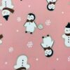 Christmas Winter Penguins  snowflakes on dusty rose double brushed poly spandex