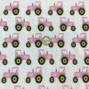 Pink Tractors on White Cotton/Lycra