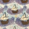 Pirate Ships on Watercolor Blue Cotton Lycra