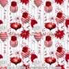 Red/White Ornaments & Flowers Cotton Lycra