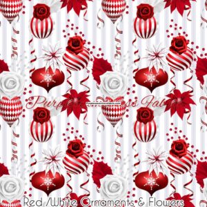 Red/White Ornaments & Flowers Cotton Lycra