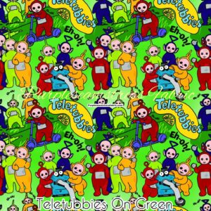 Teletubbies on Green Cotton Lycra
