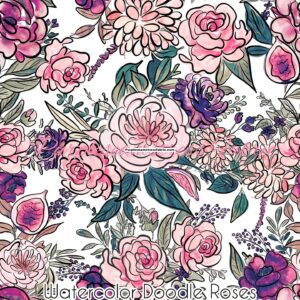 Watercolor Doodle Roses Cotton Lycra