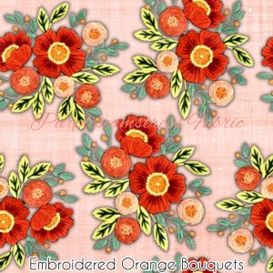 Faux Embroidered Orange Bouquets - Fabric