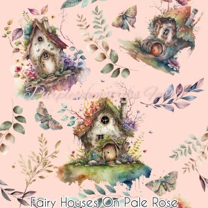 Fairy Houses on Pale Rose - Fabric