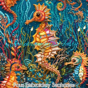 Faux Embroidered Seahorses - Fabric