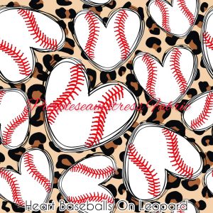 Heart Baseballs on Leopard - Fabric