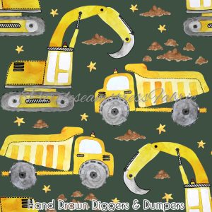 Hand Drawn Diggers & Dumpers - Fabric