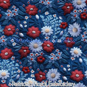 Faux Patriotic Floral Embroidery - Fabric