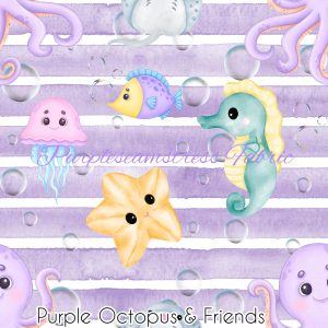 Purple Octopus & Friends - Fabric