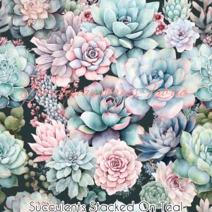 Succulents Stacked on Teal - Fabric