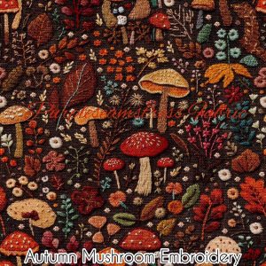 Faux Autumn Mushroom Embroidery - Fabric