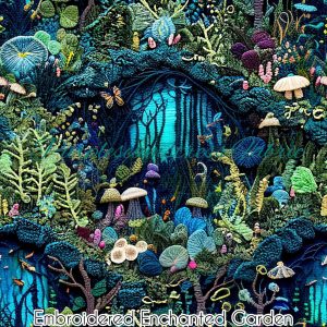 Faux Embroidered Enchanted Garden - Fabric