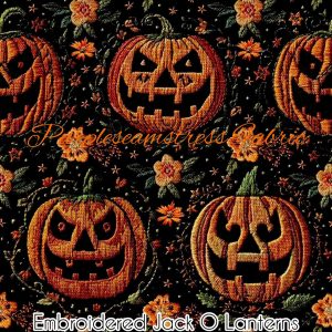 Faux Embroidered Jack O Lanterns - Fabric
