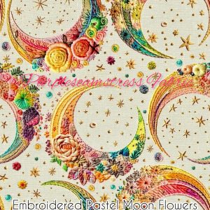 Faux Embroidered Pastel Moon Flowers - Fabric