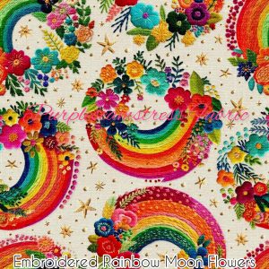 Faux Embroidered Rainbow Flowers - Fabric