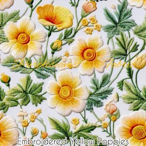 Faux Embroidered Yellow Poppies - Fabric