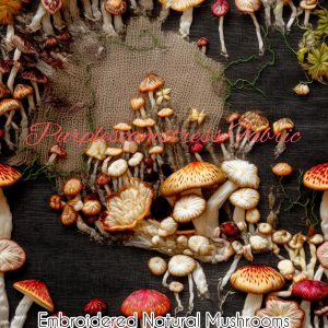 Faux Embroidered Natural Mushrooms - Fabric