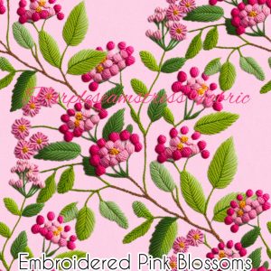 Faux Embroidered Pink  Blossom - Fabric