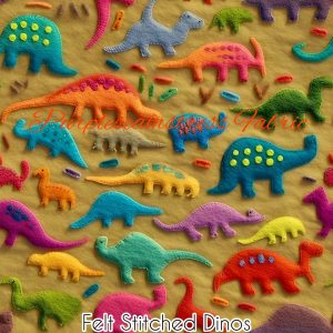 Faux Felt Stitched Dinos - Fabric