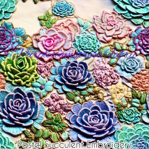 Faux Pastel Succulent Embroidery - Fabric
