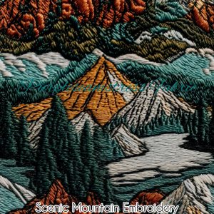 Faux Scenic Mountain Embroidery - Fabric