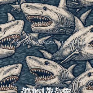 Faux Stitched 3D Sharks - Fabric