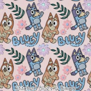 Faux Stitched Bluey & Bingo - Fabric