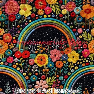 Faux Stitched Floral Rainbows - Fabric