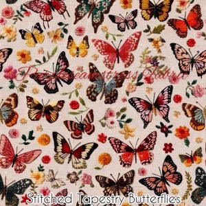 Faux Stitched Tapestry Butterflies - Fabric