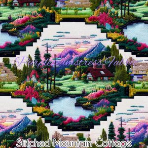 Faux Stitched Mountain Cottage - Fabric