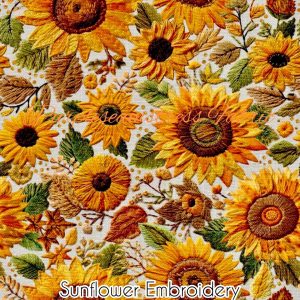 Faux Sunflower Embroidery - Fabric