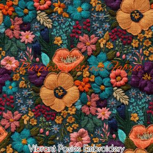 Faux Vibrant Posies Embroidery - Fabric