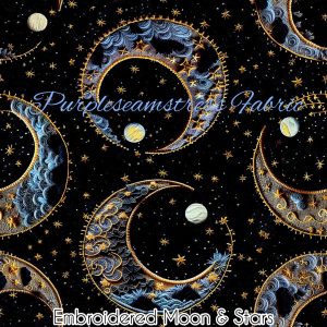 Faux Embroidered Moon & Stars - Fabric